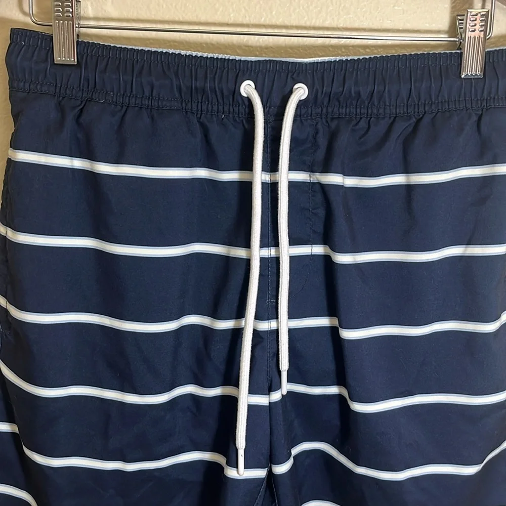 Amazon Essentials Navy White Striped Swim Trunks